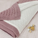 Paturica bebe Deluxe din bumbac si tesatura minky roz pudra (2)